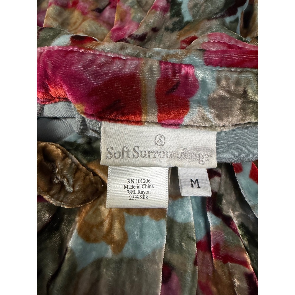 Vtg Soft Surroundings Silk Velvet Blue Pink Floral Button Down Blouse Romantic M - Picture 4 of 10